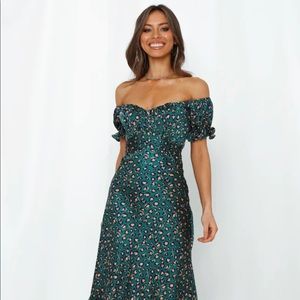 Hello Molly Off the Shoulder Leopard Print Dress